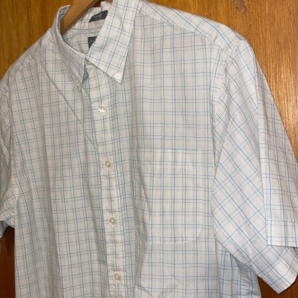 •SADDLEBRED•MENS' SHORT SLEEVE BLUE/OFF-WHITE PLAID BUTTON DOWN SHIRT  LARGE EUC - Picture 4 of 9